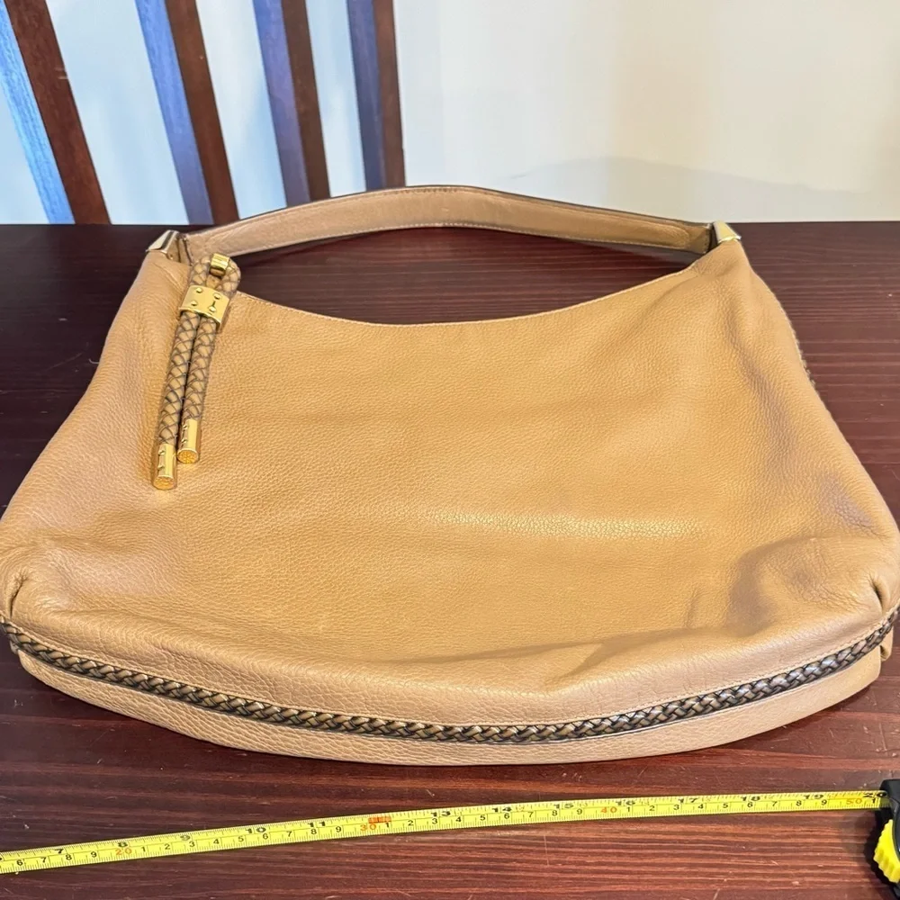 Michael Kors skorpios tan pebbled, leather hobo shoulder bag